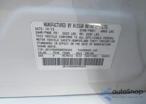 2013 Infiniti G37X из США, поврежденный, VIN JN1CV6AR5DM756200